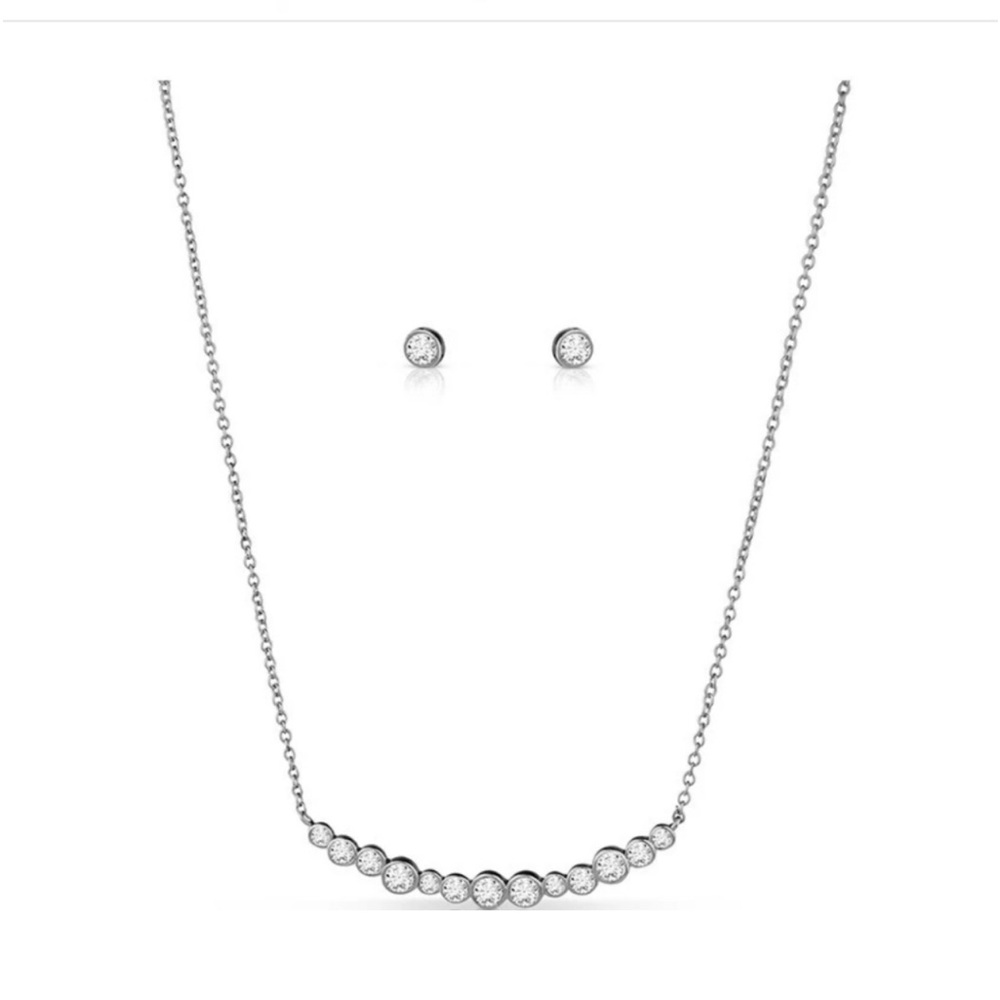 KENNETH JAY LANE CZ BEZEL SET BAR NECKLACE AND STUD SET